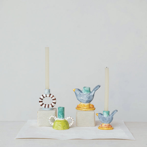 HAND-PAINTED STONEWARE BIRD TAPER HOLDER (EACH ONE WILL VARY) ©