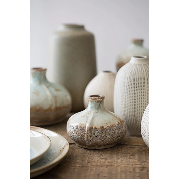 DISTRESSED PALE BLUE GLAZE TERRACOTTA VASE