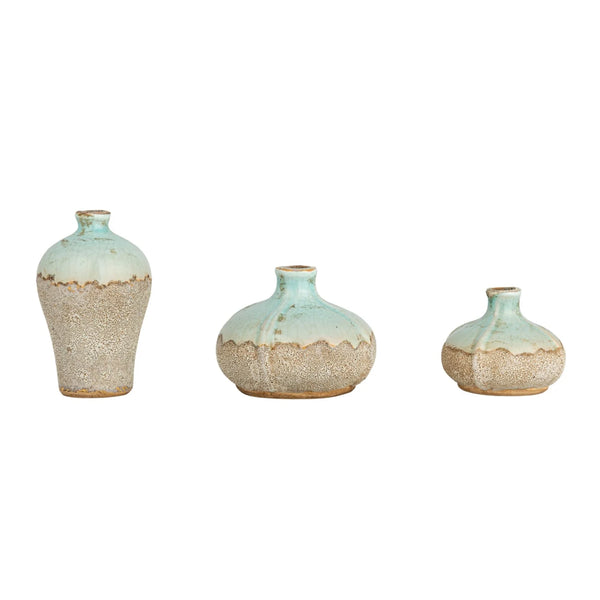 DISTRESSED PALE BLUE GLAZE TERRACOTTA VASE