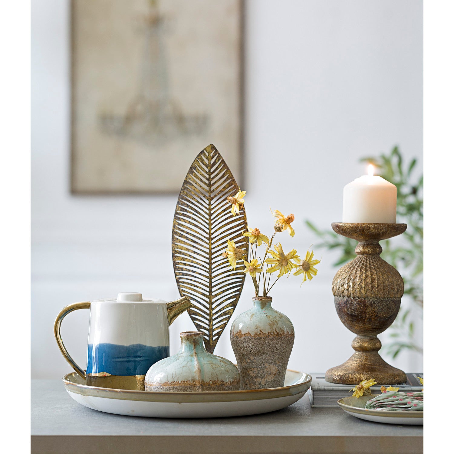 DISTRESSED PALE BLUE GLAZE TERRACOTTA VASE