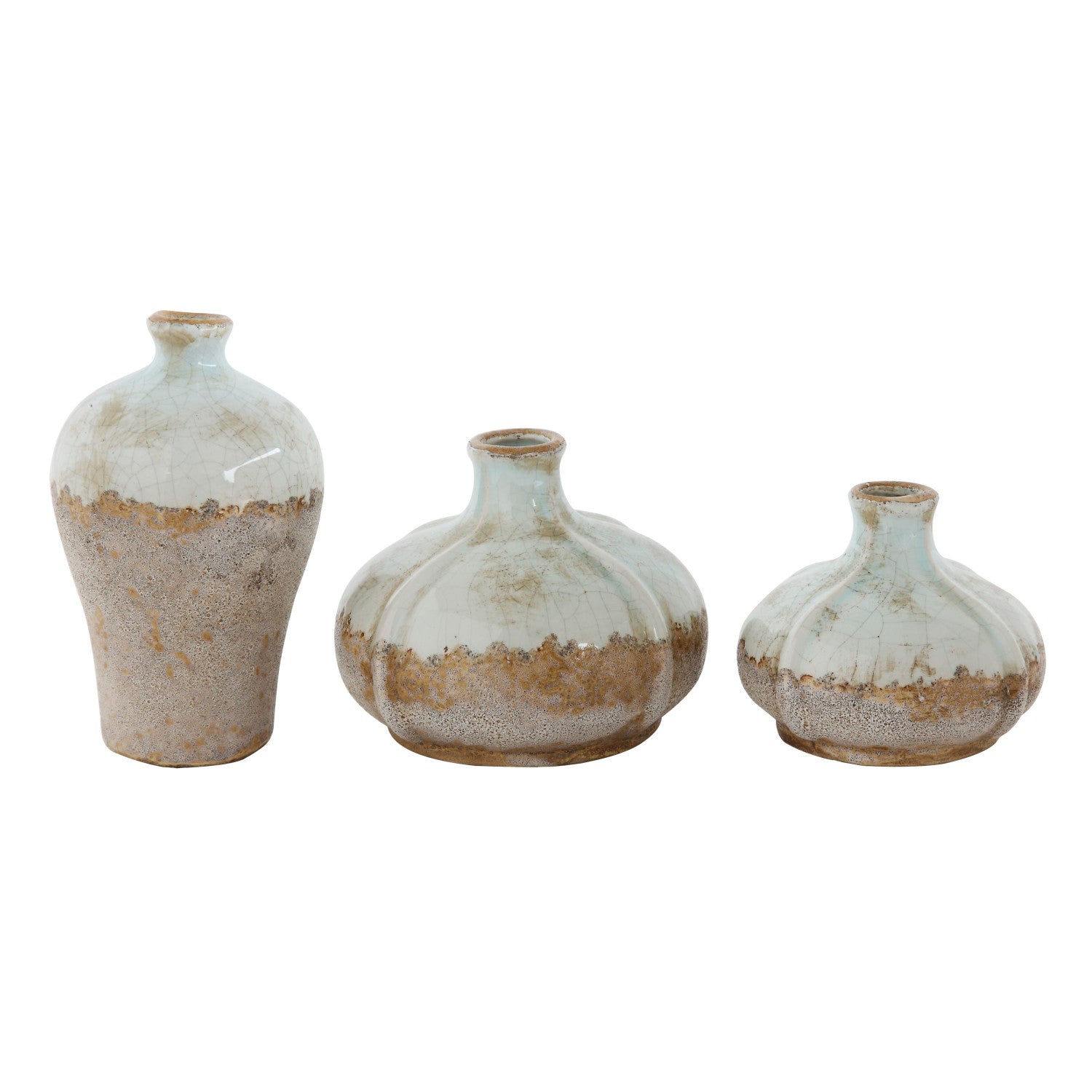 DISTRESSED PALE BLUE GLAZE TERRACOTTA VASE