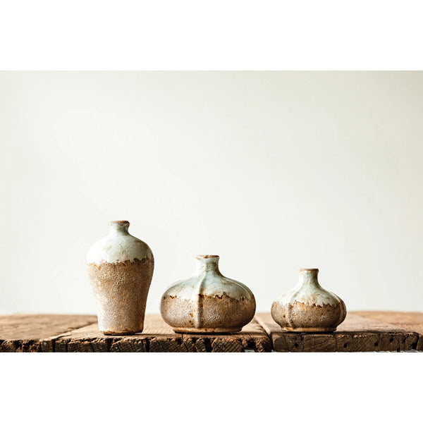 DISTRESSED PALE BLUE GLAZE TERRACOTTA VASE