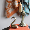 CAST ALUMINUM PEACOCK SHAPED TAPER HOLDER, ANTIQUE GOLD FINISH