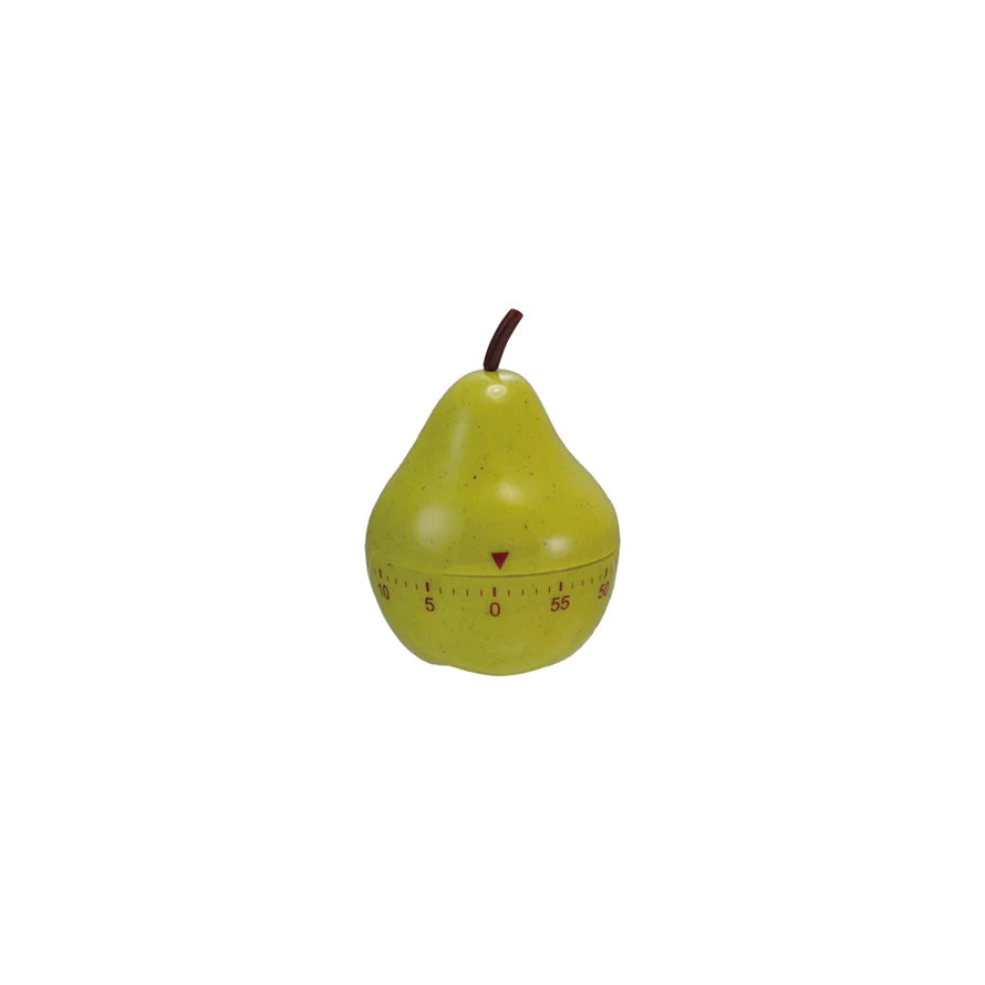 PLASTIC PEAR SHAPED 1 HOUR TWIST TIMER, GREEN & BROWN
