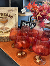 14 OZ. RIBBED STEMMED WINE GLASS, RED & OLIVE GREEN