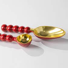 ENAMELED ALUMINUM SCOOP, RED & GOLD FINISH