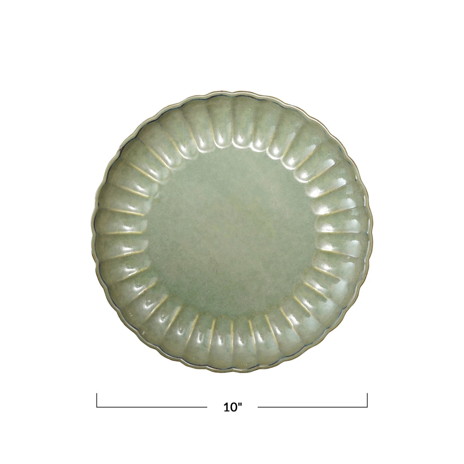 STONEWARE FLUTED PLATE, REACTIVE GLAZE, SAGE GREEN