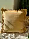 COTTON VELVET PILLOW W/ SCALLOPED FLANGE & EMBROIDERED EDGE, MUSTARD COLOR