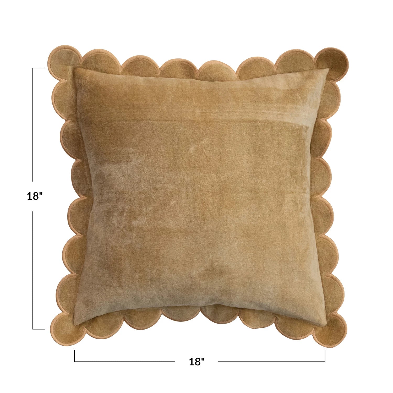 COTTON VELVET PILLOW W/ SCALLOPED FLANGE & EMBROIDERED EDGE, MUSTARD COLOR
