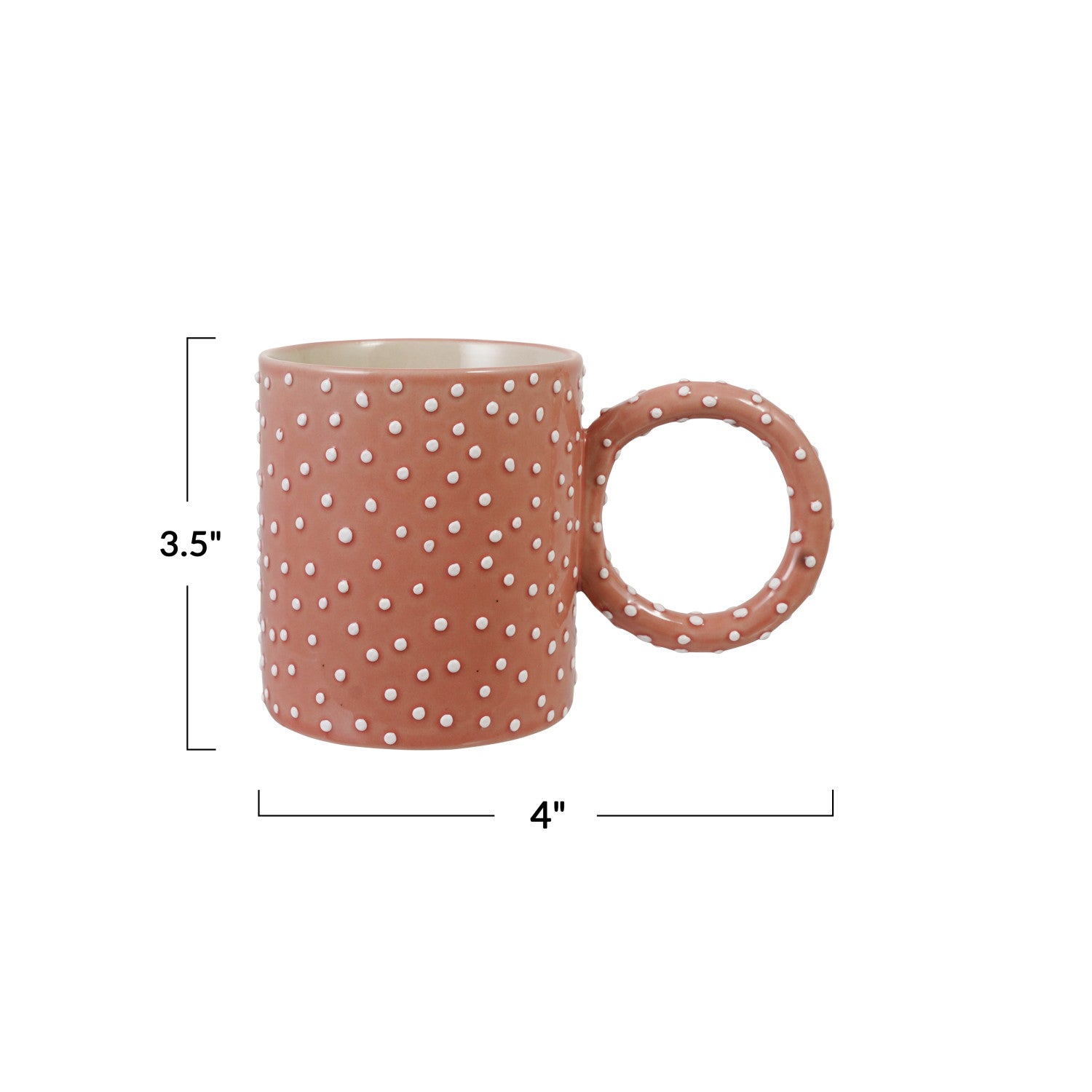14 OZ. HAND-PAINTED STONEWARE MUG WITH RIASED DOTS