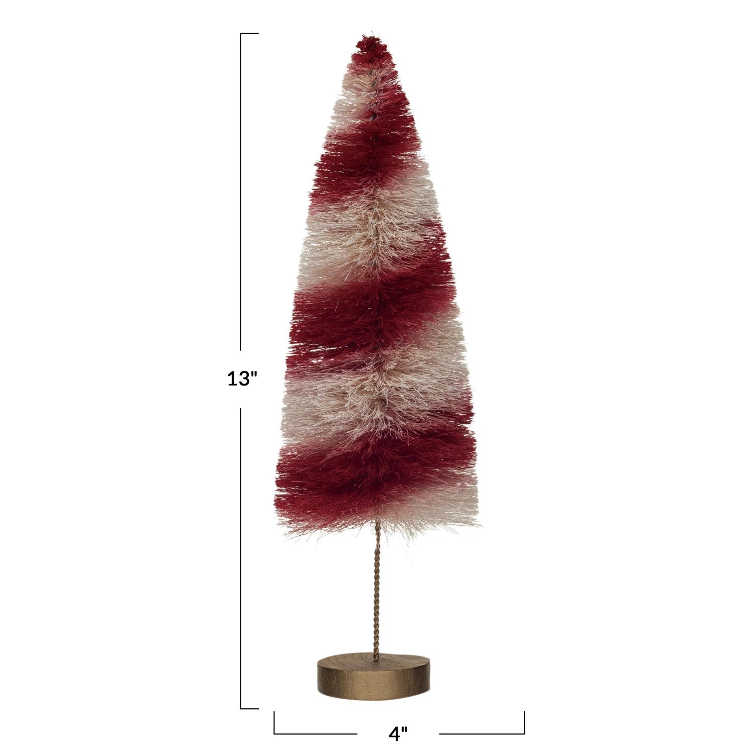 SISAL BOTTLE BRUSH SWIRLED TREE W/ WOOD BASE, RED & CREAM COLOR