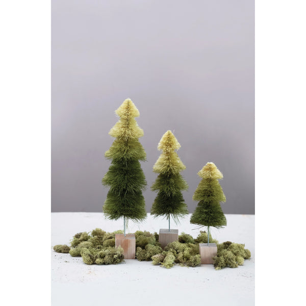 3-1/2" ROUND X 9-1/2"H SISAL BOTTLE BRUSH TREE WITH WOOD BASE, GREEN OMBRE