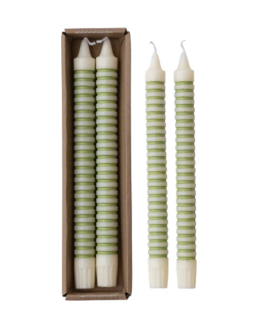 UNSCENTED STRIPED TAPER CANDLES IN BOX, SET OF 2