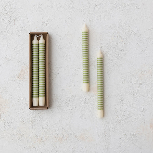 UNSCENTED STRIPED TAPER CANDLES IN BOX, SET OF 2