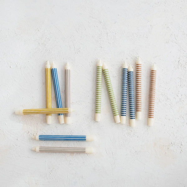 UNSCENTED STRIPED TAPER CANDLES IN BOX, SET OF 2