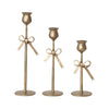 HAND-FORGED IRON TAPER HOLDERS W/ BOW, ANTIQUE GOLD FINISH