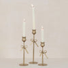 HAND-FORGED IRON TAPER HOLDERS W/ BOW, ANTIQUE GOLD FINISH