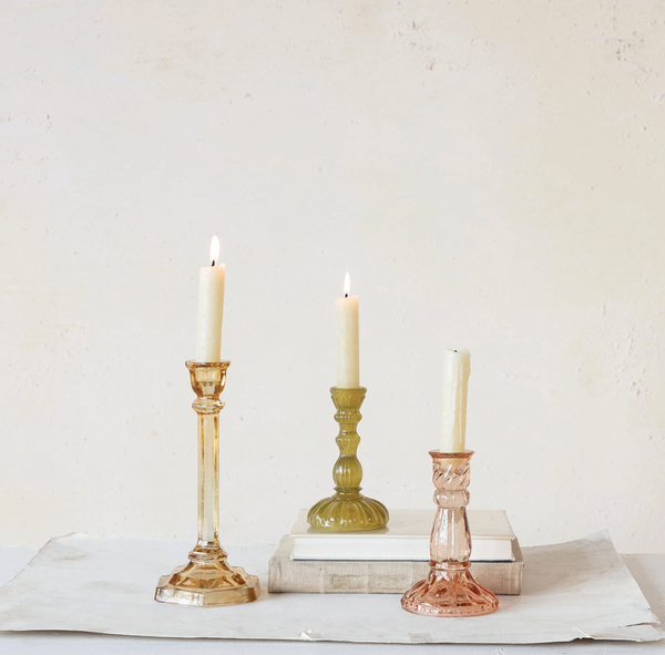 EMBOSSED RECYCLED GLASS TAPER HOLDER