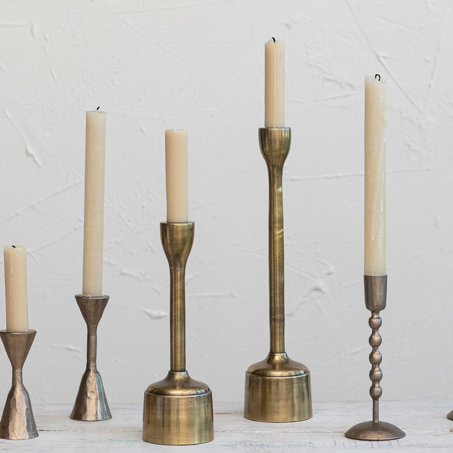 CAST ALUMINUM TAPER HOLDERS, ANTIQUE BRASS FINISH