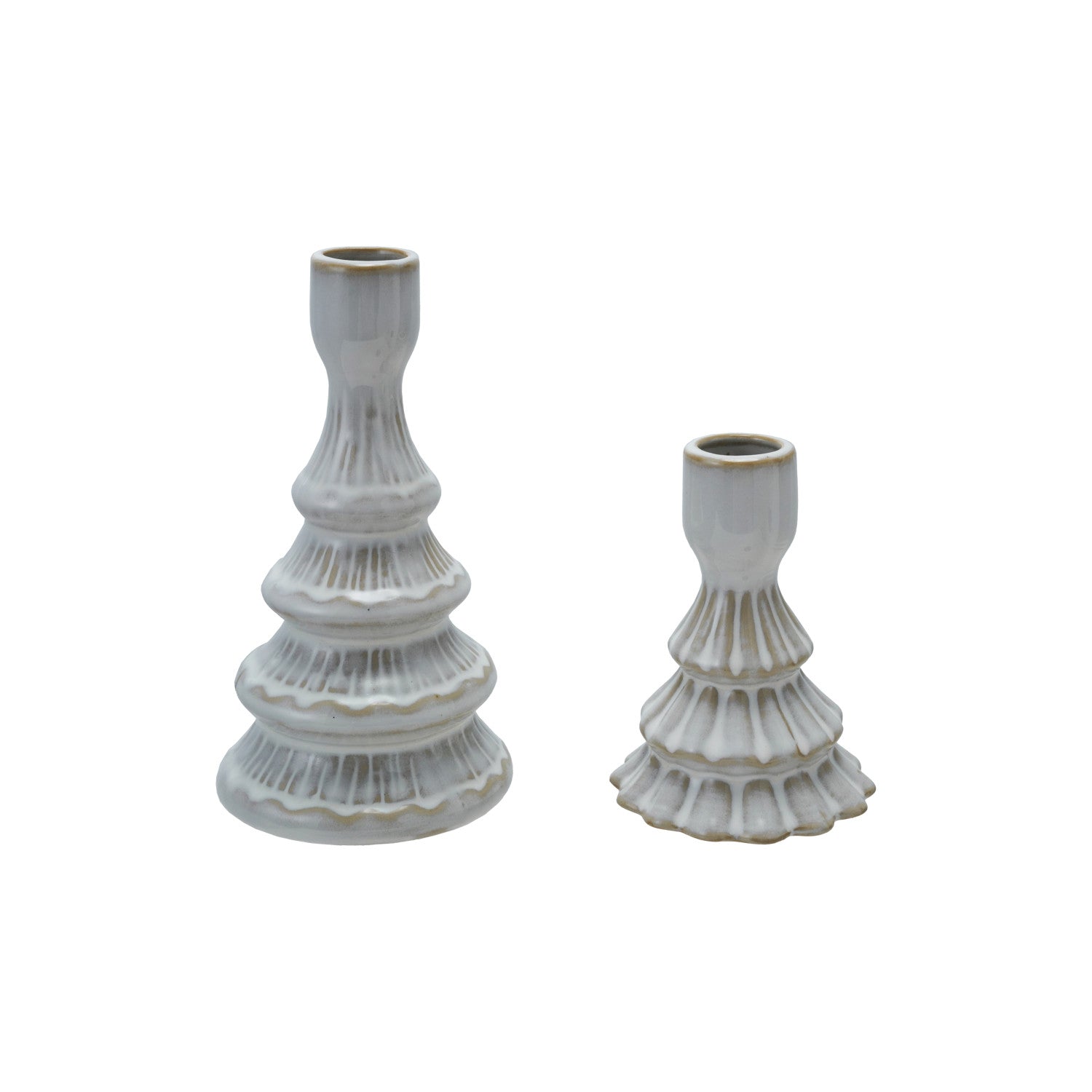 Stoneware Tree Shaped Taper Holder, White, Set of 2 (Each Will Vary)