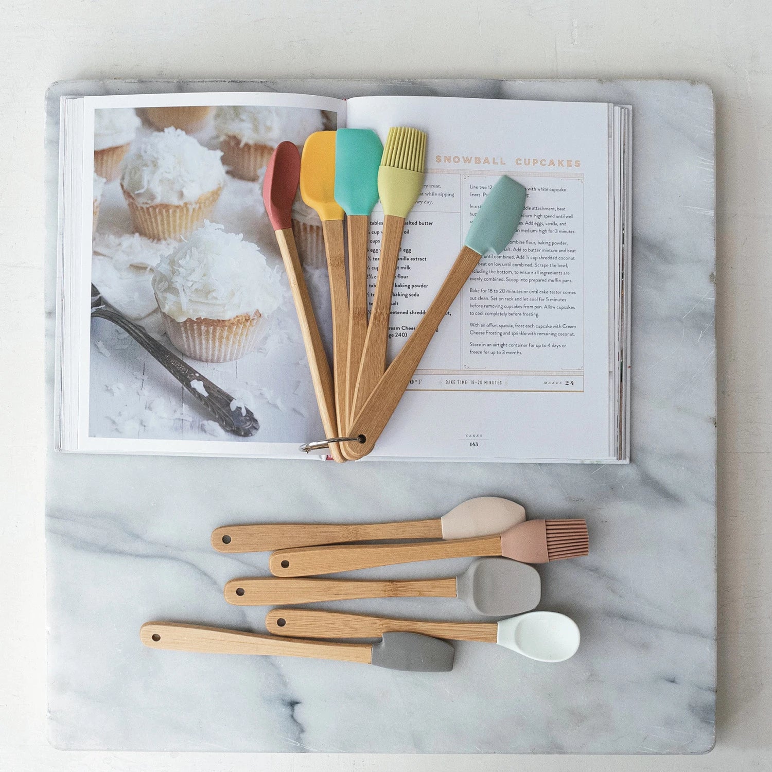 SILICONE & BEACH WOOD MINI KITCHEN UTENSILS NEUTRALS, SET OF 5