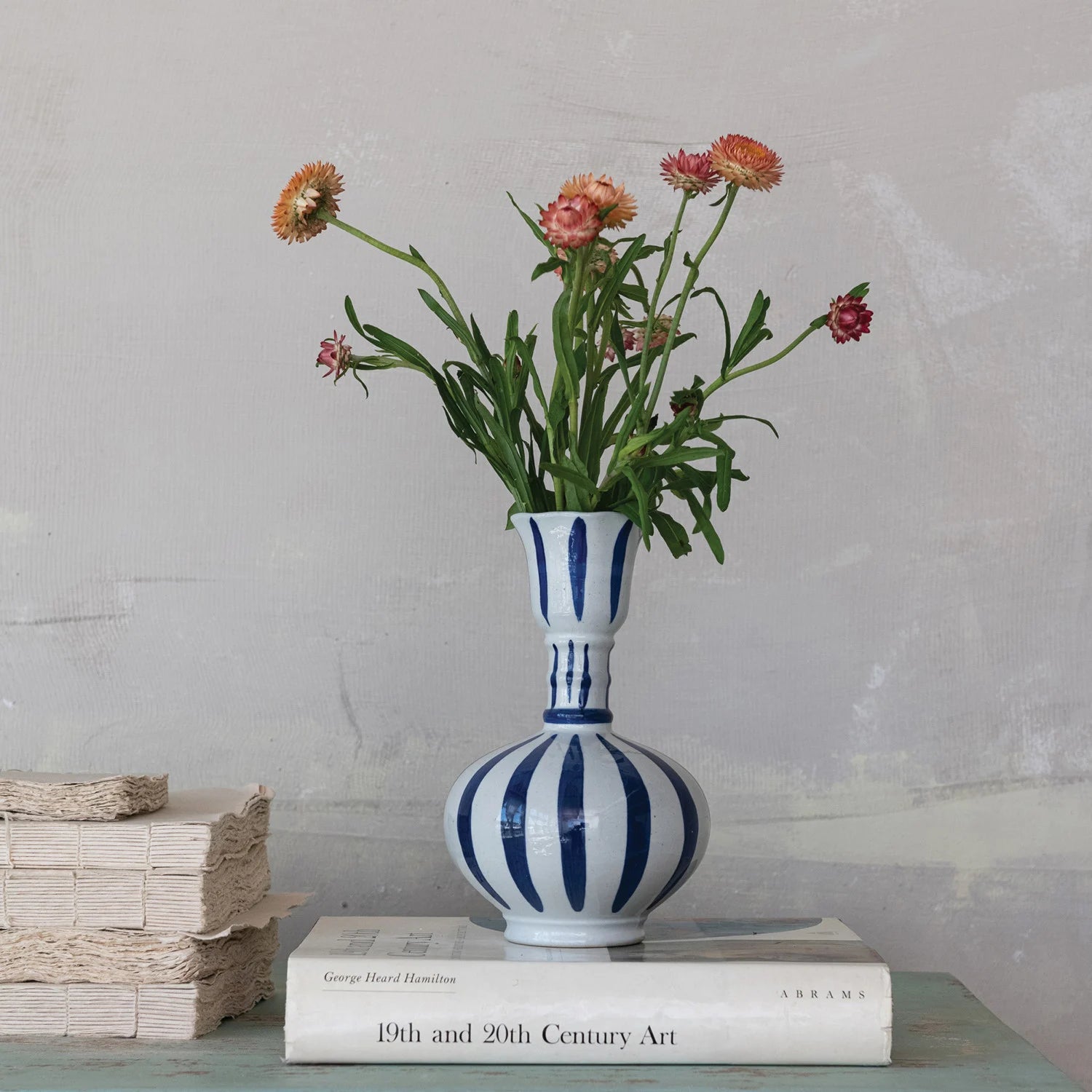 FLOWER VASE, STONEWARE DOTS & STRIPES COLLECTION
