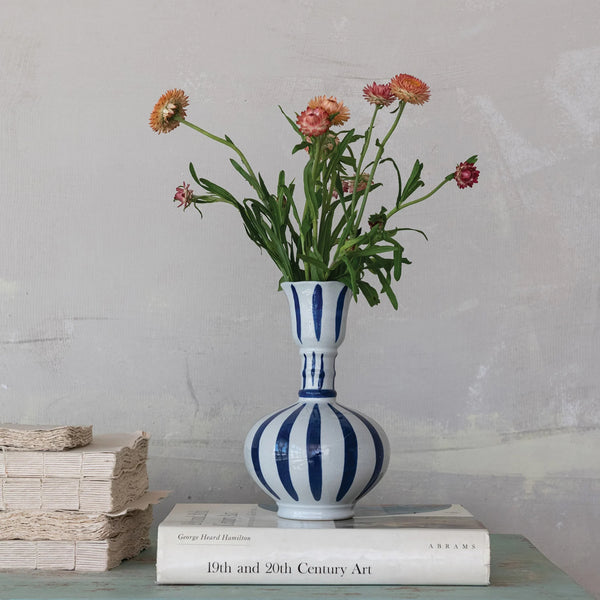 FLOWER VASE, STONEWARE DOTS & STRIPES COLLECTION