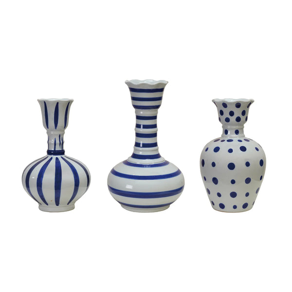 FLOWER VASE, STONEWARE DOTS & STRIPES COLLECTION