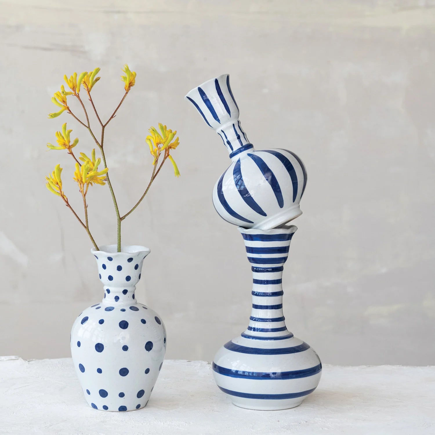 FLOWER VASE, STONEWARE DOTS & STRIPES COLLECTION
