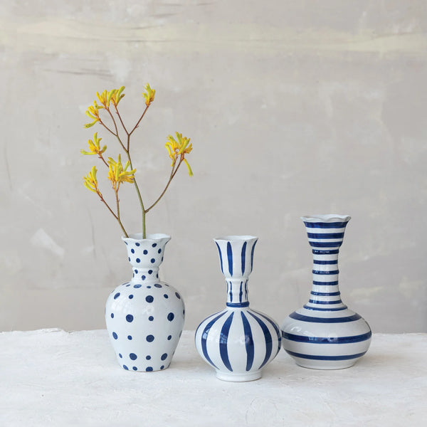 FLOWER VASE, STONEWARE DOTS & STRIPES COLLECTION