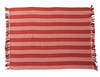 WOVEN RECYCLED COTTON BLEND THROW WITH STRIPES & FRINGES