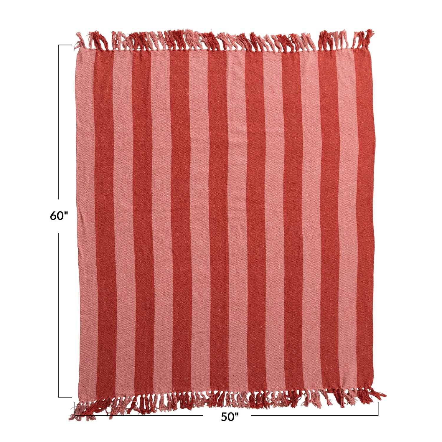 WOVEN RECYCLED COTTON BLEND THROW WITH STRIPES & FRINGES