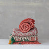 WOVEN RECYCLED COTTON BLEND THROW WITH STRIPES & FRINGES