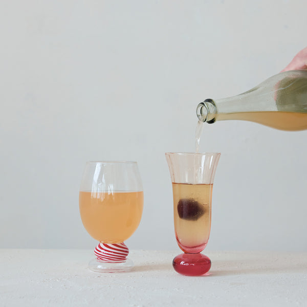 6 OZ. BLOWN FLUTED DRINKING GLASS WITH BALL STEM, PINK
