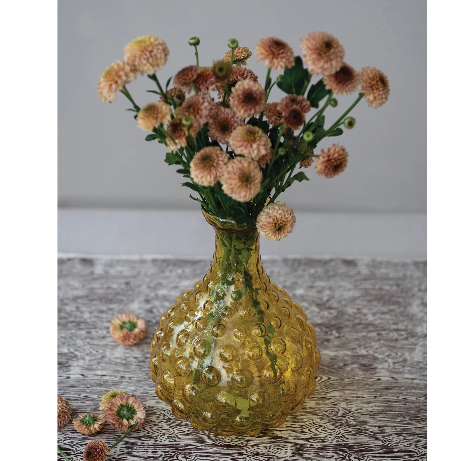HAND-BLOWN HOBNAIL GLASS VASE, AMBER COLOR