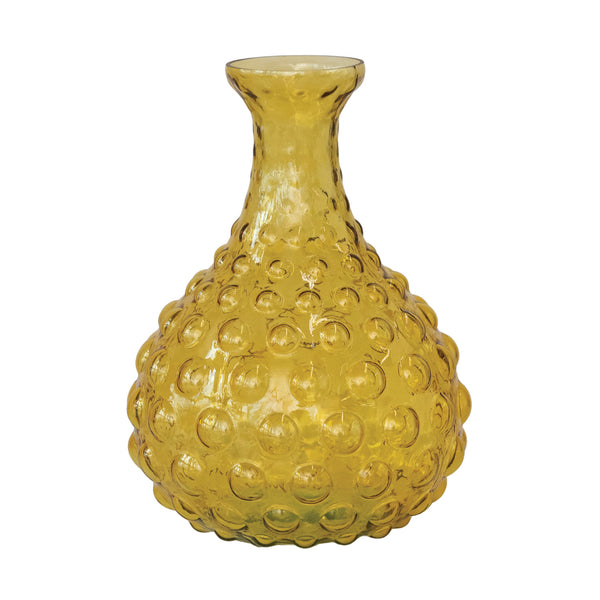 HAND-BLOWN HOBNAIL GLASS VASE, AMBER COLOR