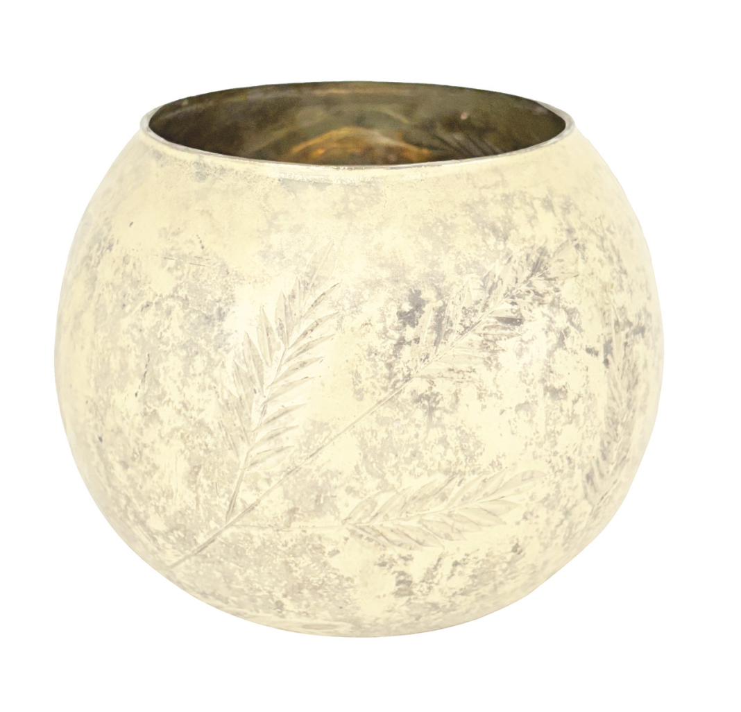 ETCHED MERCURY GLASS TEALIGHT/VOTIVE HOLDER WITH DESIGN