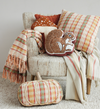 COTTON & LINEN MUSHROOM SHAPED PILLOW WITH EMBROIDERY, BEADS & COTTON VELVET BACK