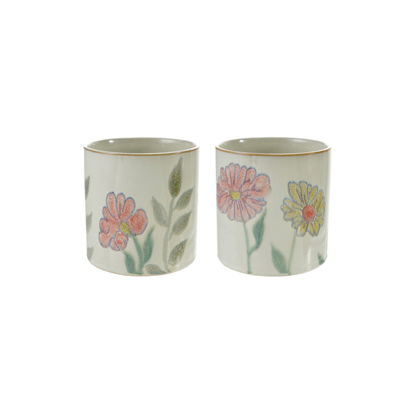 Hand-Painted Stoneware Planter with Flowers (Holds 5" Pot) (Each One Will Vary)