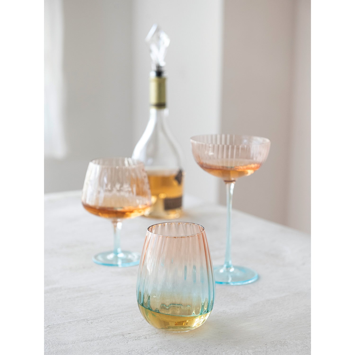 8 OZ. TWO-TONED STEMMED FLUTED COUPE GLASS, BLUSH COLOR & BLUE