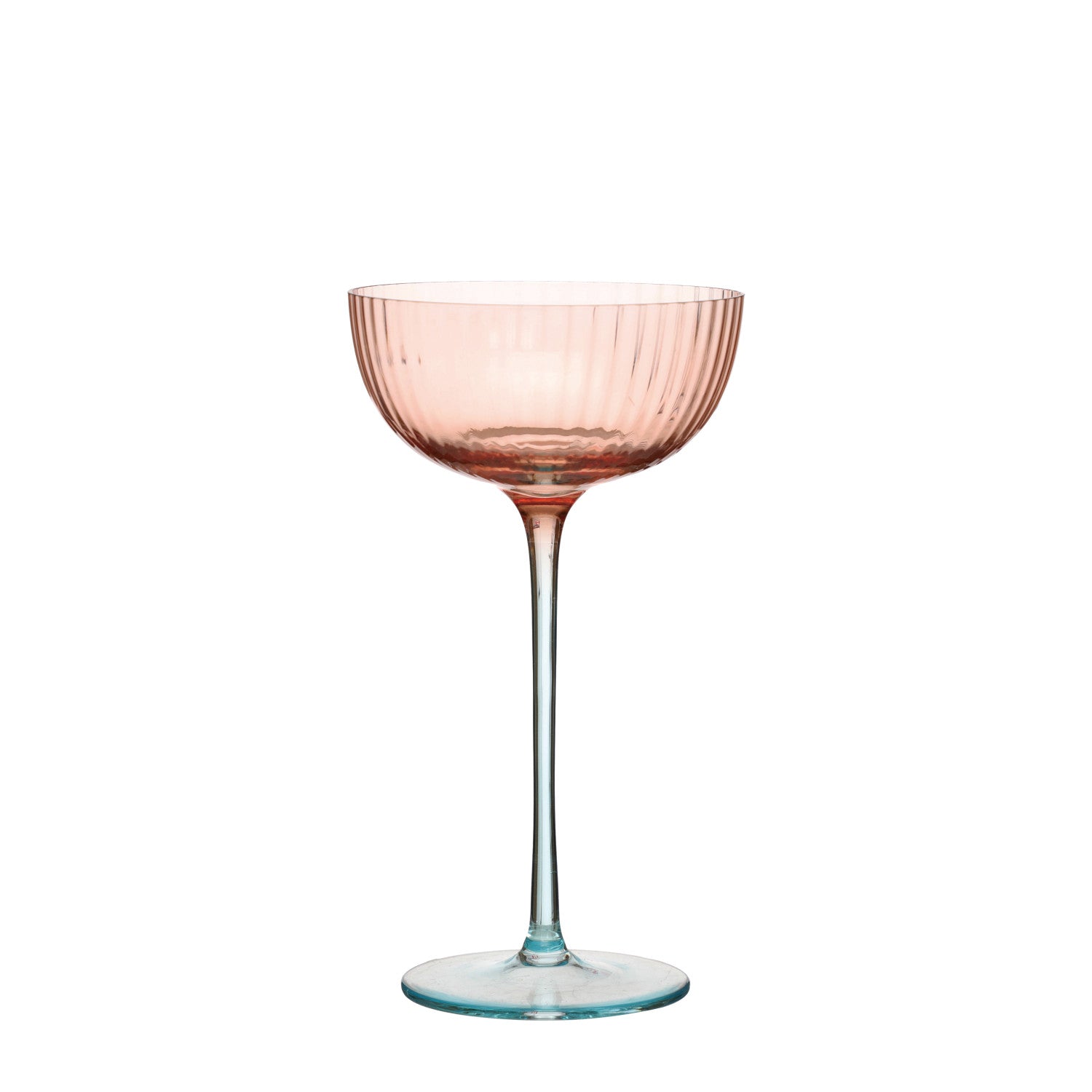 8 oz. Two-Tone Stemmed Fluted Coupe Glass, Blush Color & Blue