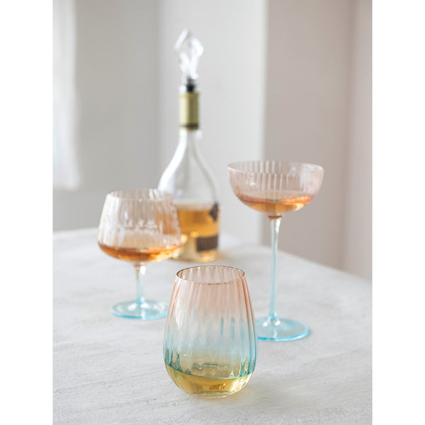 8 OZ. TWO-TONED STEMMED FLUTED COUPE GLASS, BLUSH COLOR & BLUE