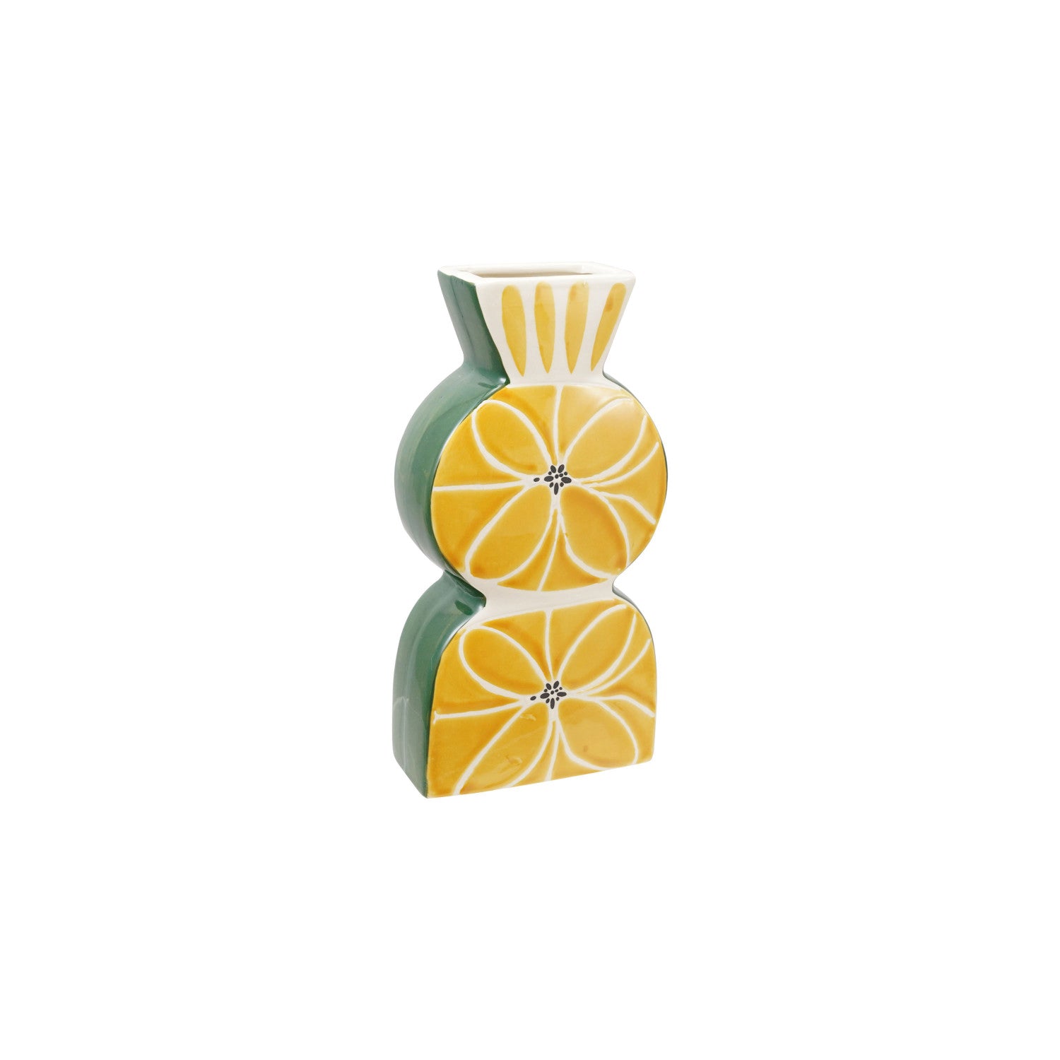 Stoneware Vase with Wax Relief Design, Yellow