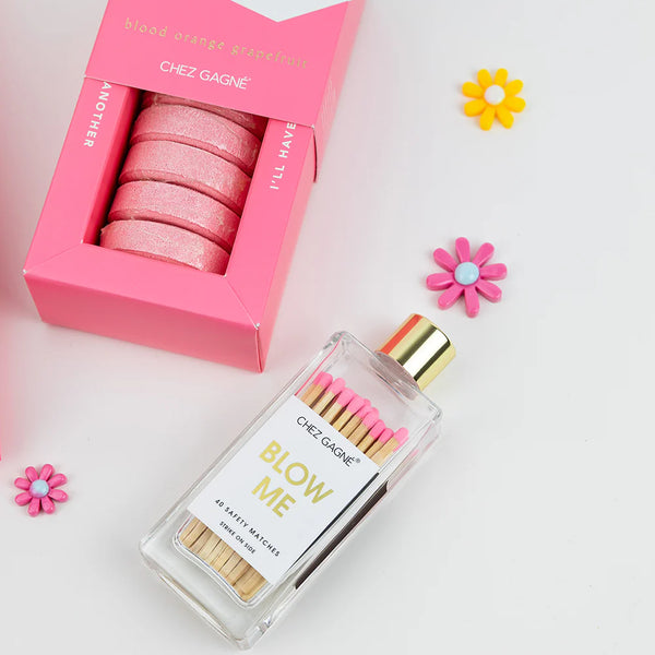 BLOW ME MATCHES - GLASS BOTTLE MATCHSTICKS PINK