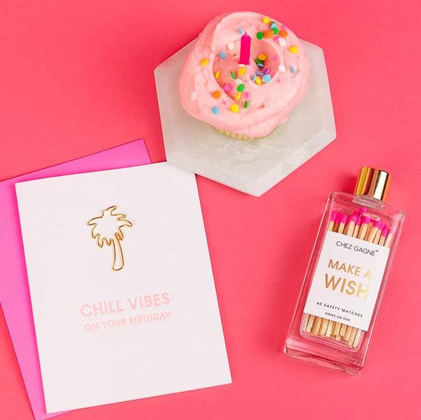 MAKE A WISH MATCHES - GLASS BOTTLE MATCHSTICKS - BRIGHT PINK