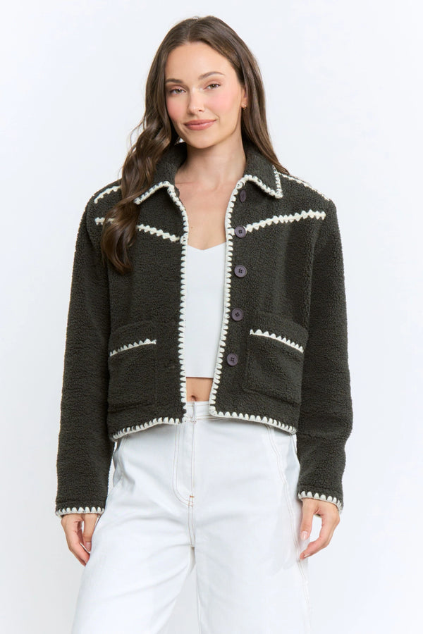 CROPPED SHERPA-BLEND JACKET