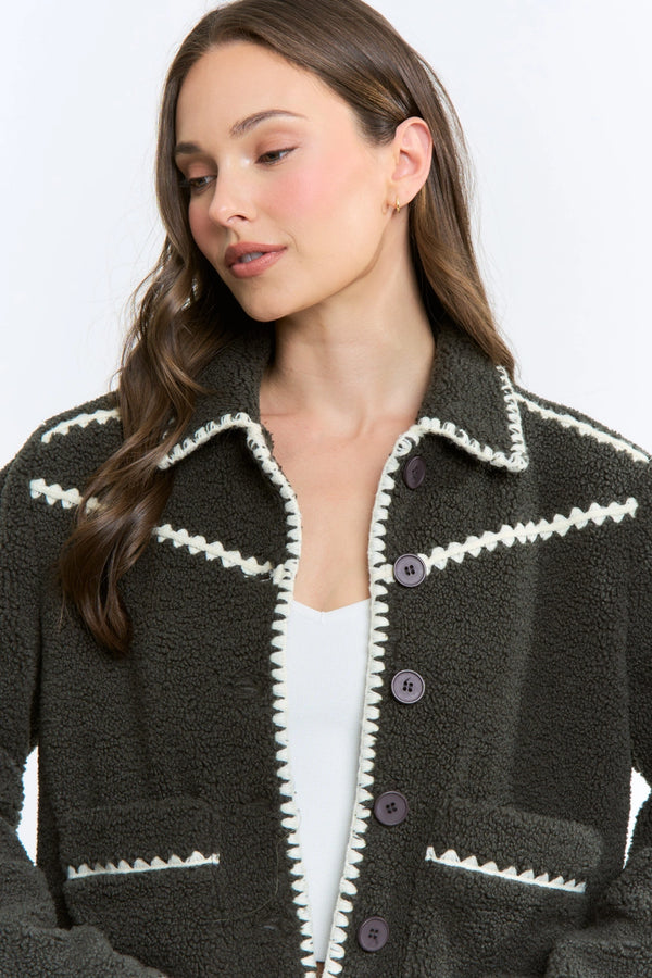 CROPPED SHERPA-BLEND JACKET
