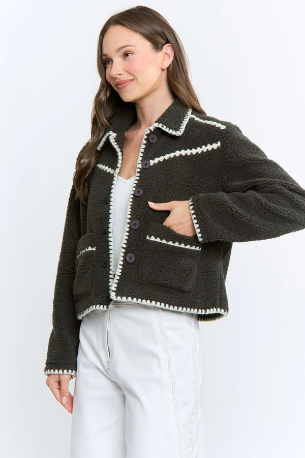 CROPPED SHERPA-BLEND JACKET