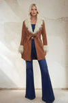 PENNY LANE FAUX SUEDE FUR TRIM COAT: CAMEL