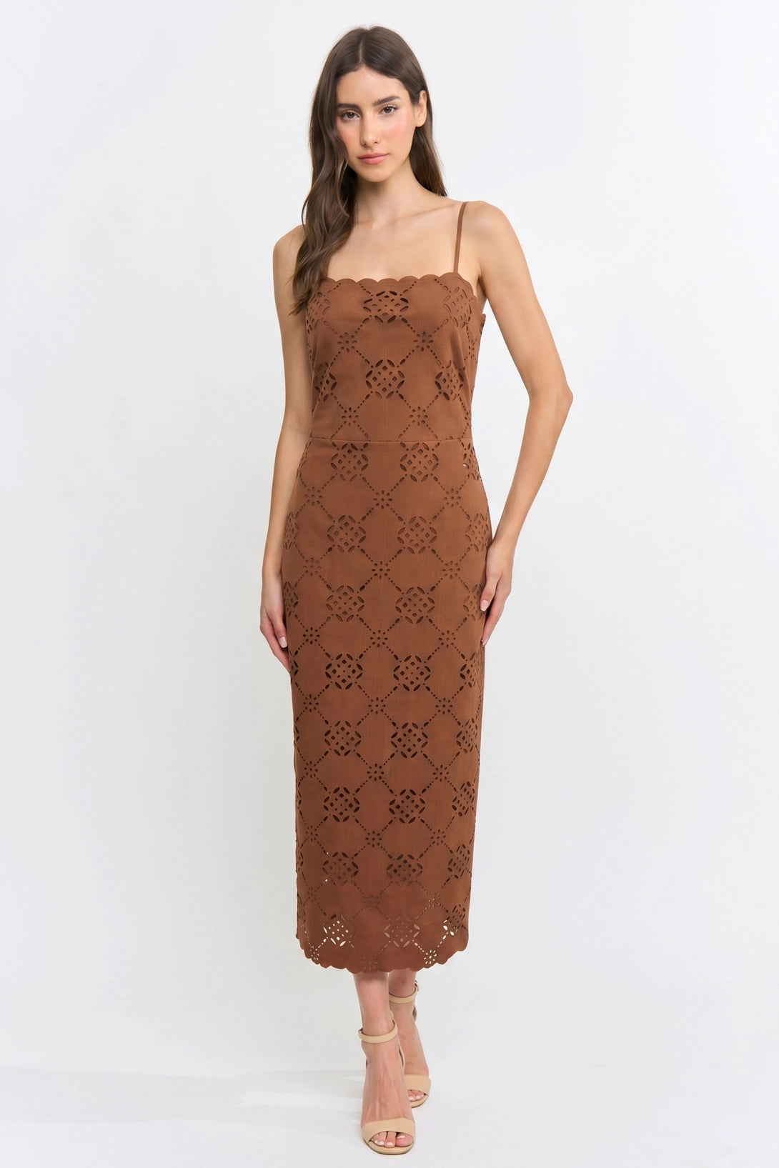SUEDE SCALLOPED MIDI DRESS